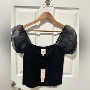 Cinq a Sept Puff Sleeved Top Organza Havana Black Regencycore Blouse Medium